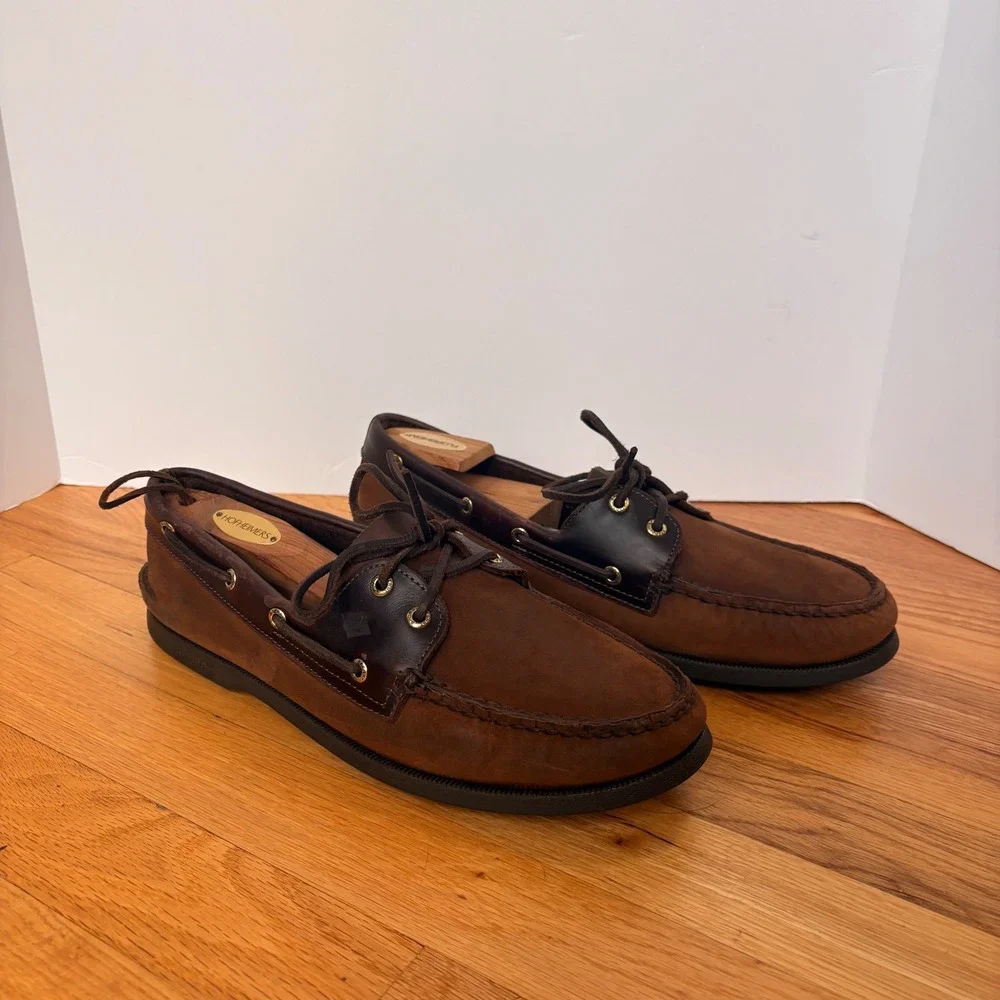 Sperry Top-Sider Authentic Original 2-Eye Brown Leather Boat Shoes Mens 12M